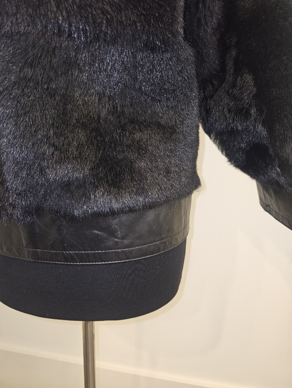 Black Double Breasted Fur & Imported Sheepskin Leather Jacket - Picture 5 of 11